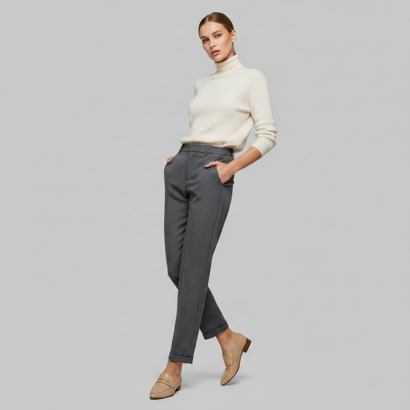 Elegant High Waist Women's Trousers | Office Wear