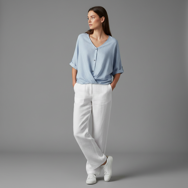 Elegant V-Neck Women's Blouse | Long Sleeve Versatile Top