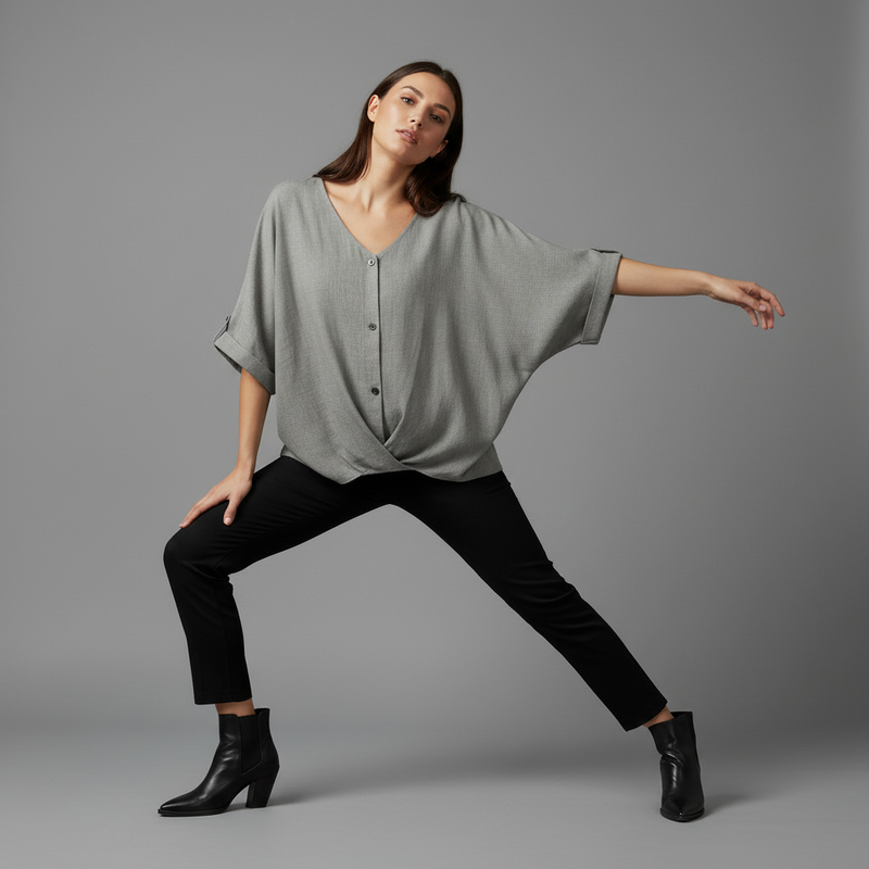 Elegant V-Neck Women's Blouse | Long Sleeve Versatile Top