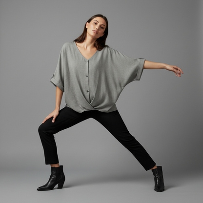 Elegant V-Neck Women's Blouse | Long Sleeve Versatile Top