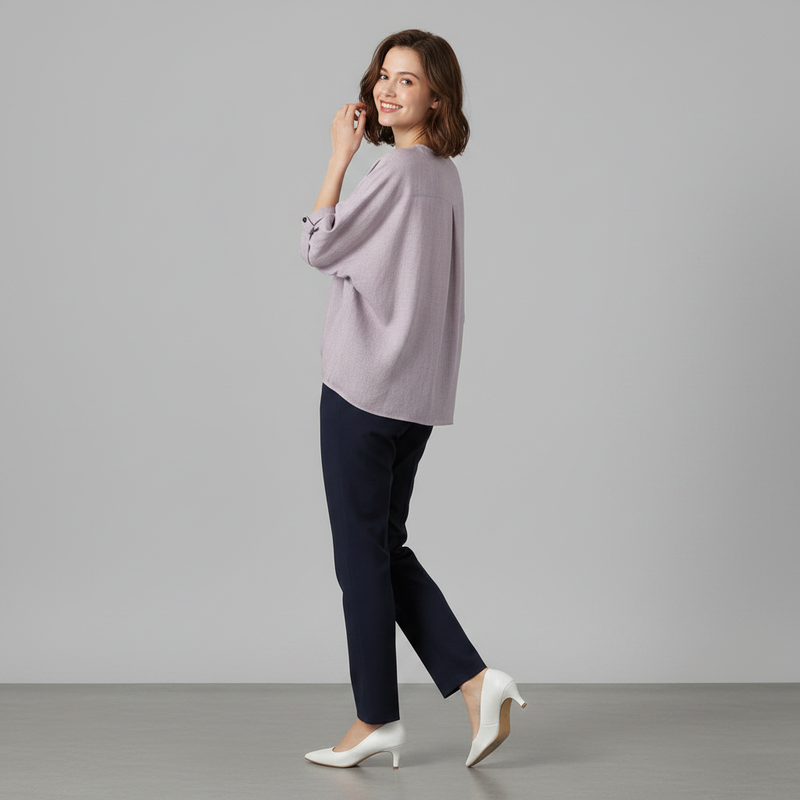 Elegant V-Neck Women's Blouse | Long Sleeve Versatile Top