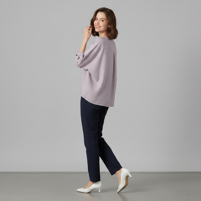 Elegant V-Neck Women's Blouse | Long Sleeve Versatile Top