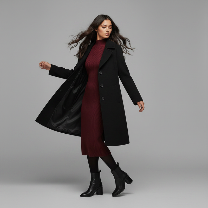 Elegant Long Wool Coat | Women's Winter Outerwear
